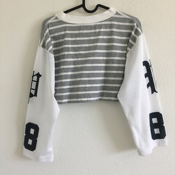 Phenomenon Japanese Streetwear Brand Y2K One Size Gray/White Striped Cropped Top - Picture 7 of 14